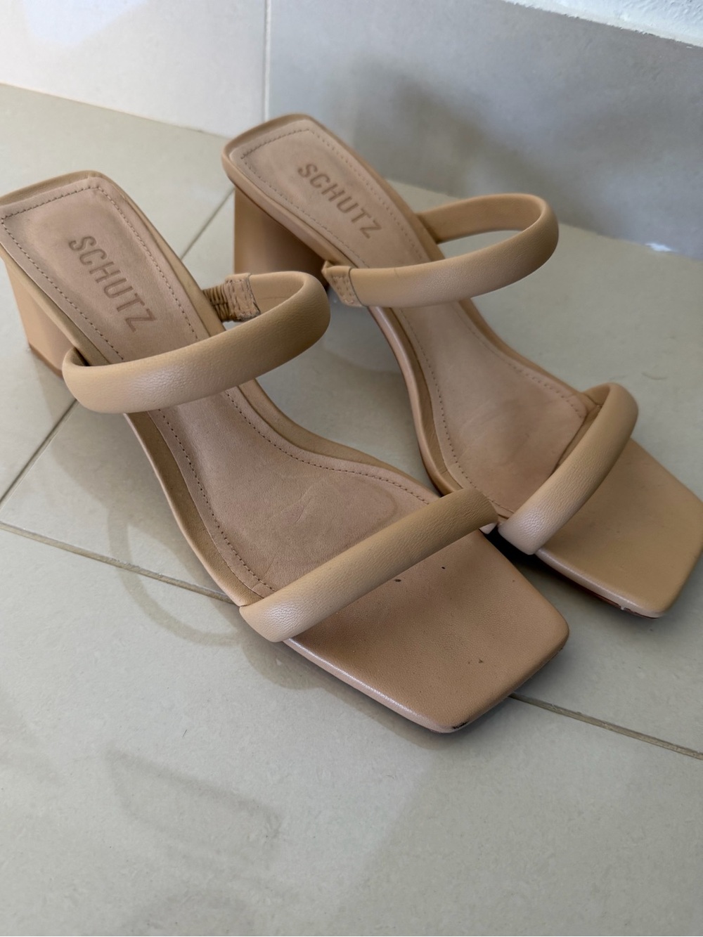 SCHUTZ Tan Double-Strap Block Heel Sandal - Picture 3 of 7